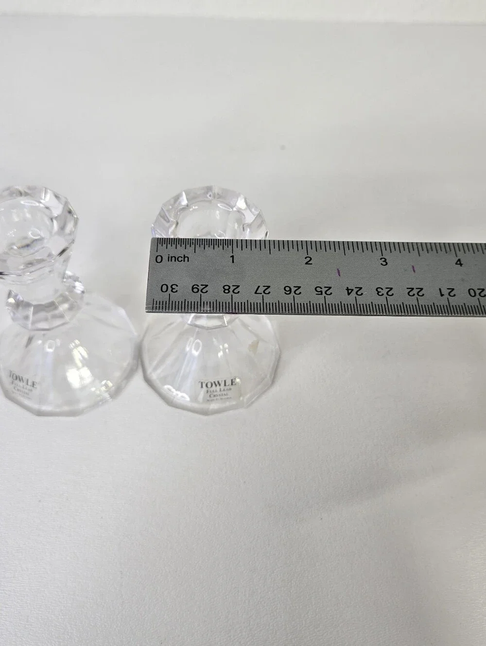 Towle‎ Pair Crystal Candlesticks Facet Diamond Cut Made In Austria Art Deco Vtg